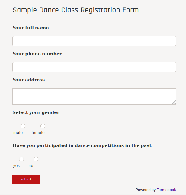 Dance Class Registration Form