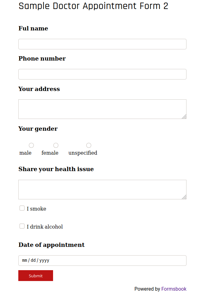 Sample Doctor Appointment Form 2