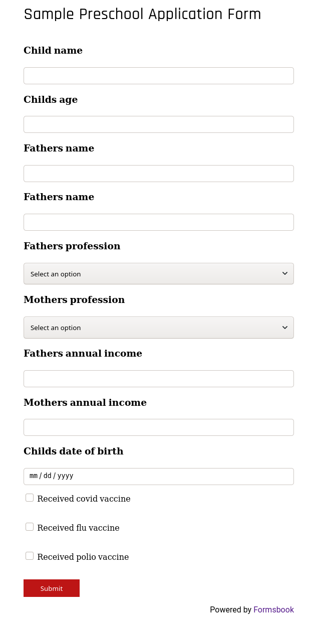 Preschool Application Form