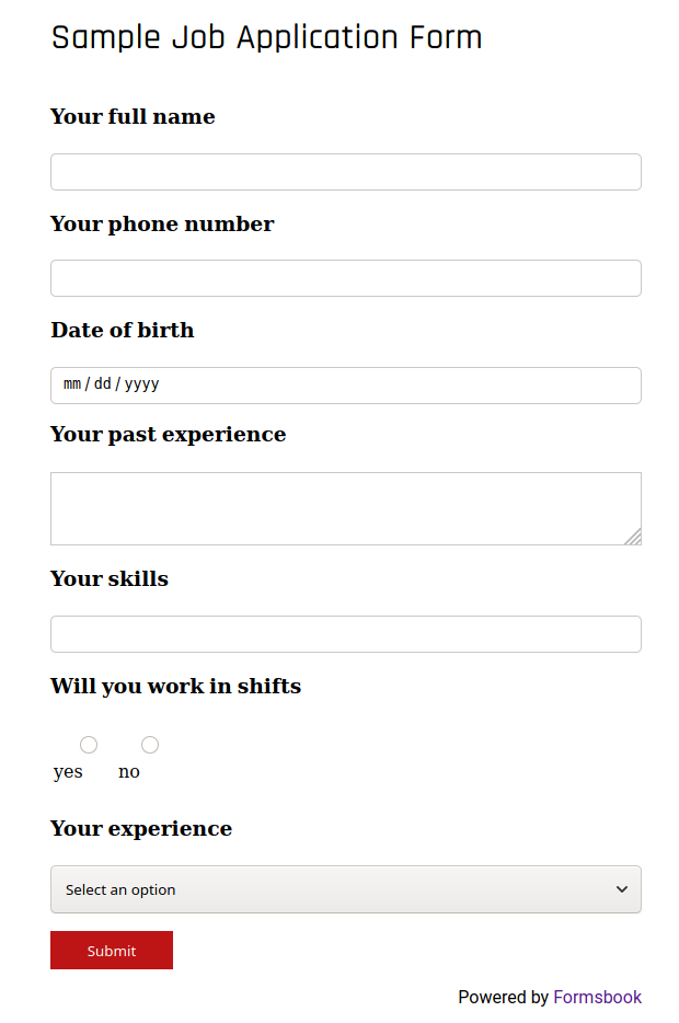 Sample Job Application Form Fb