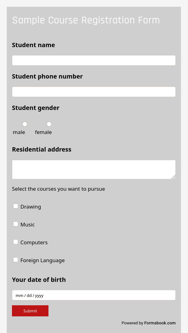 course registration form