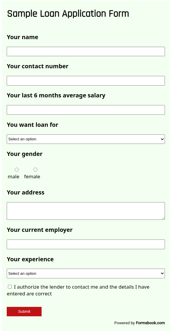 loan application form