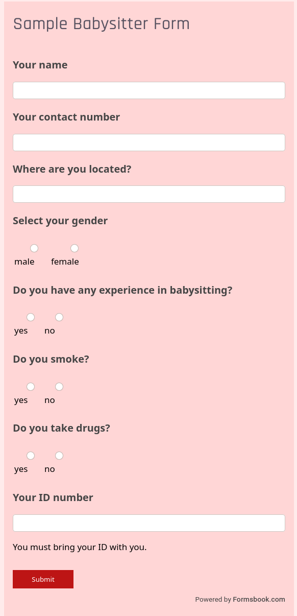 sample babysitter form