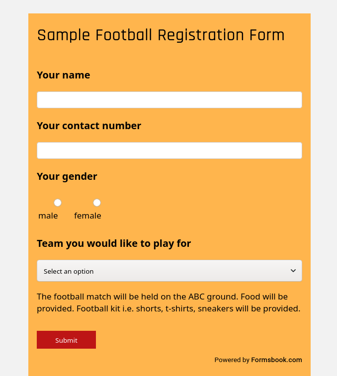 sample football registration form