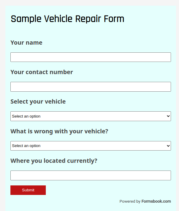 sample vehicle repair form