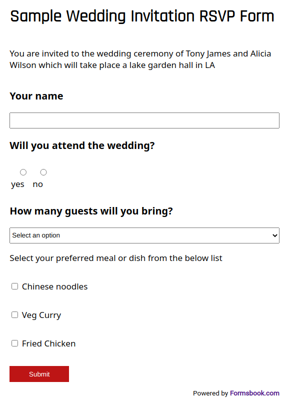 wedding invitation rsvp form